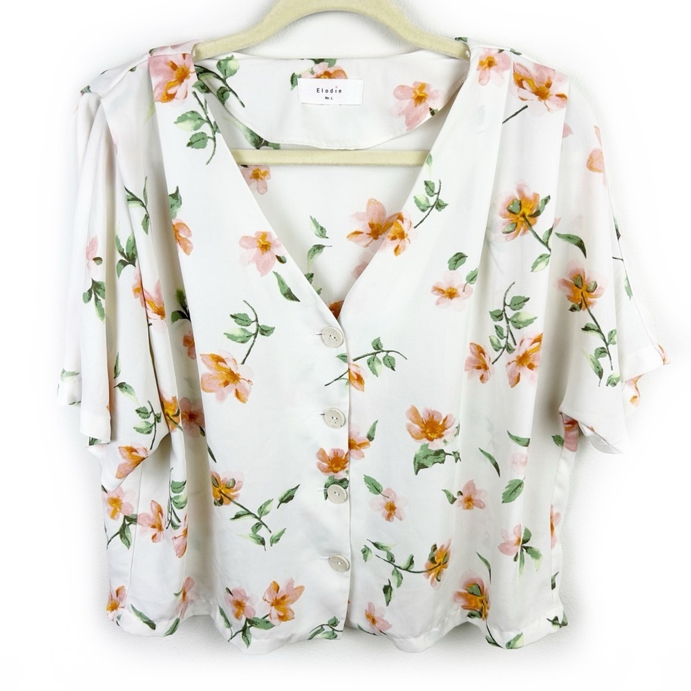 Elodie peach southern belle floral blouse top slight crop size: L